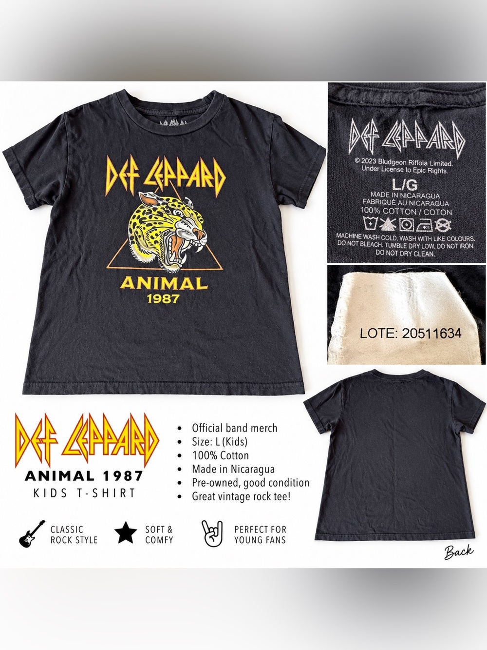 Def Leppard Kids' Black 'Animal 1987' Graphic Tee - L